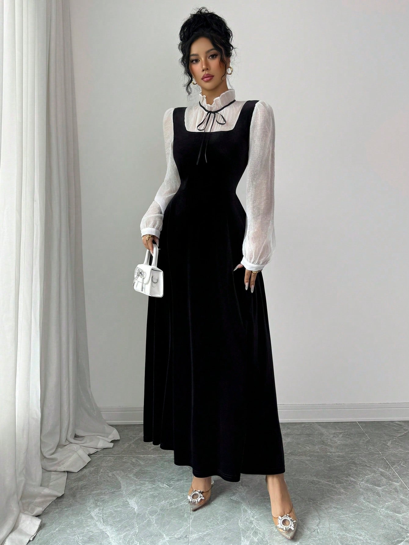 Rafferiza Women's Elegant Velvety Long Dress With Sophisticated High-End Vibe, Autumn/Winter