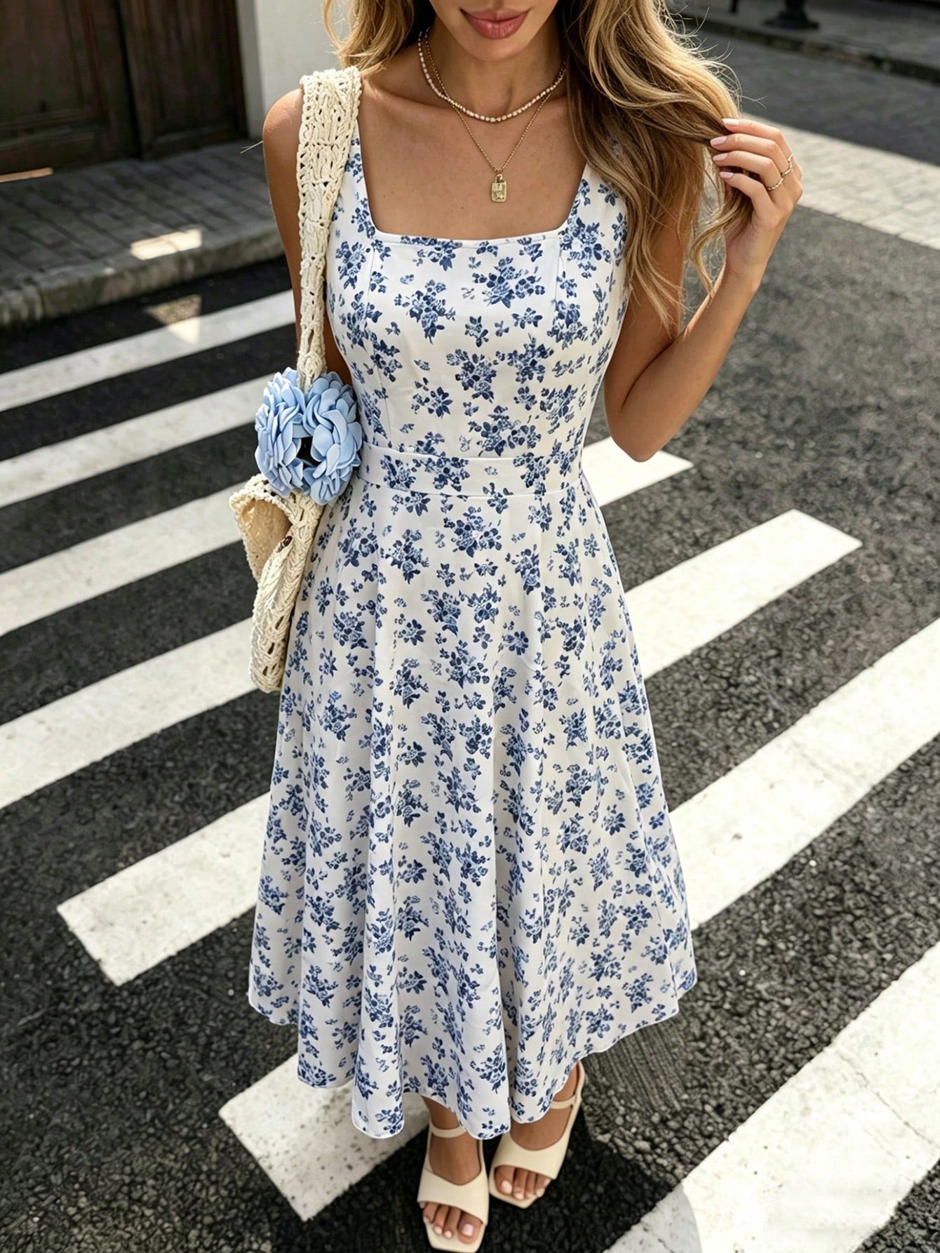 Rafferiza Women's Fashionable Elegant Printed Waist Dress