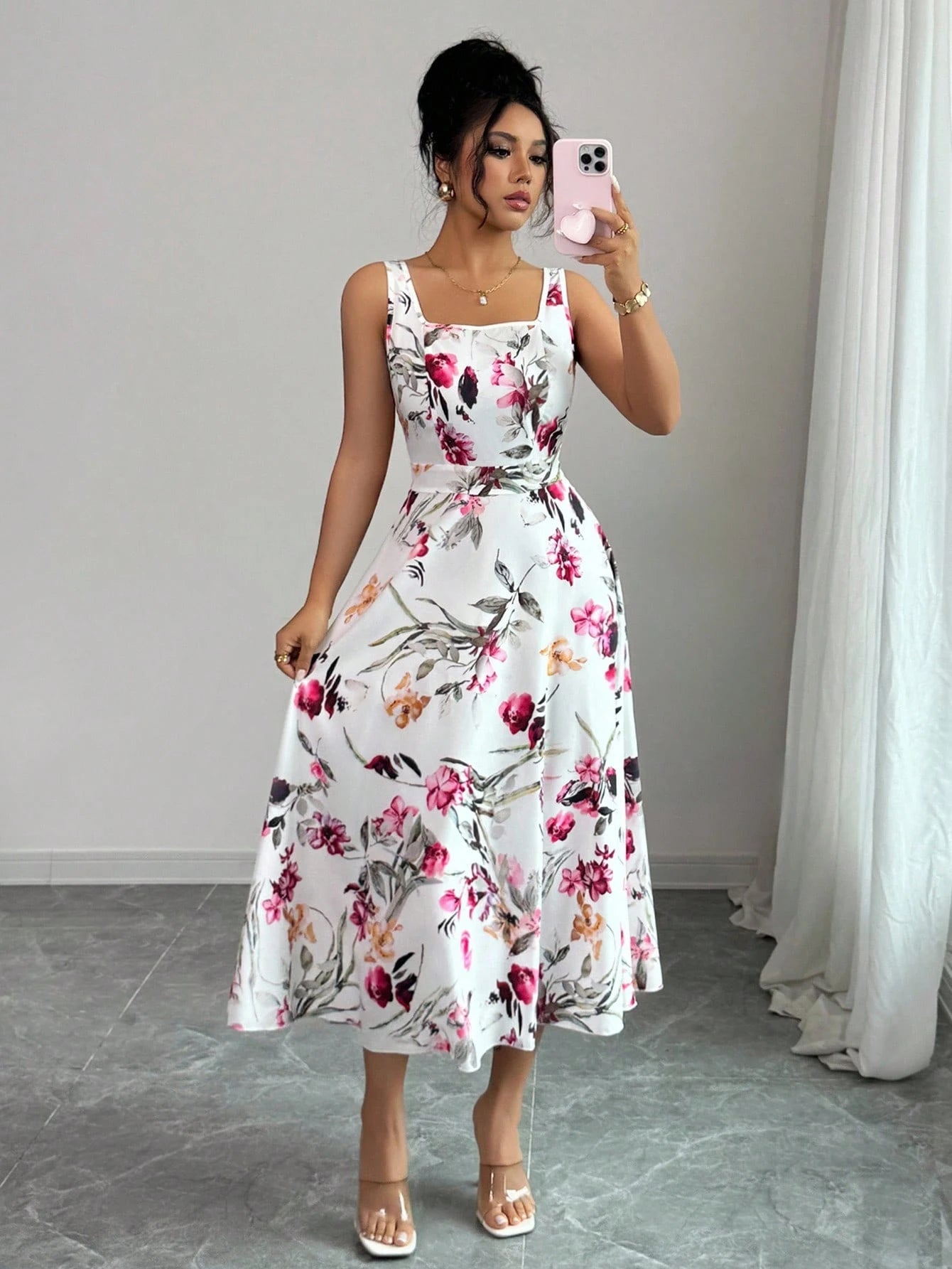 Rafferiza Women's Fashionable Elegant Printed Waist Dress