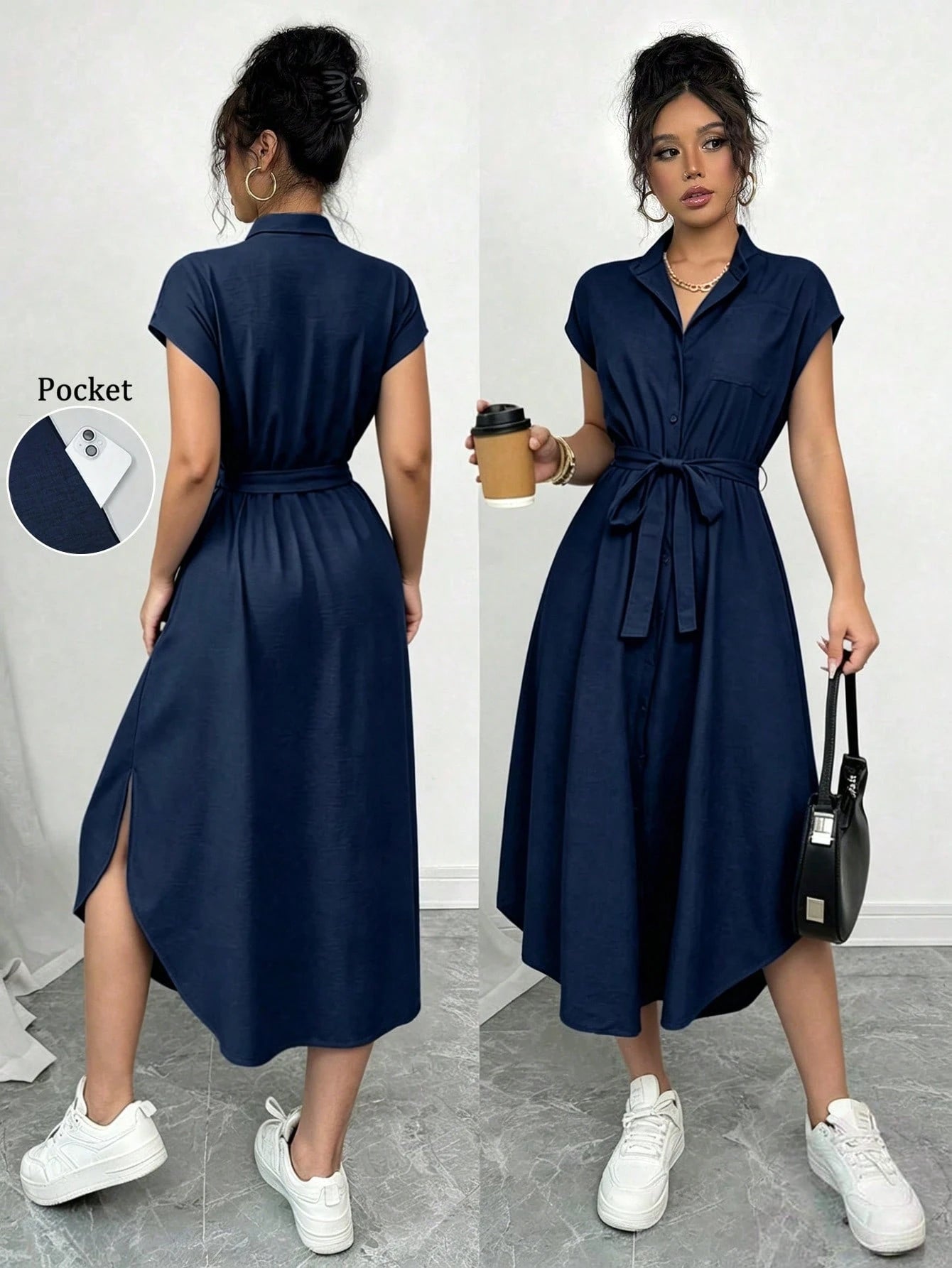 Raffinéa Women's Solid Color Bowknot Sleeveless Slit Elegant Dress