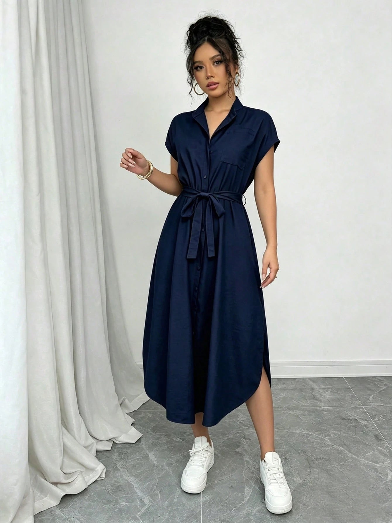 Raffinéa Women's Solid Color Bowknot Sleeveless Slit Elegant Dress