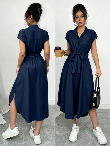 Raffinéa Women's Solid Color Bowknot Sleeveless Slit Elegant Dress