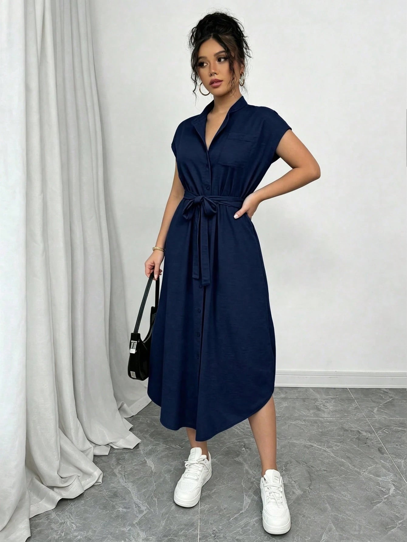 Raffinéa Women's Solid Color Bowknot Sleeveless Slit Elegant Dress