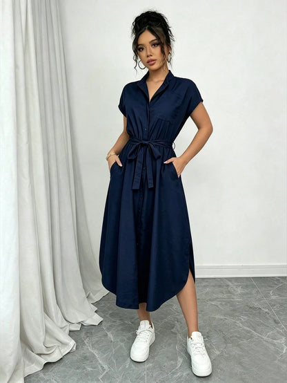 Raffinéa Women's Solid Color Bowknot Sleeveless Slit Elegant Dress