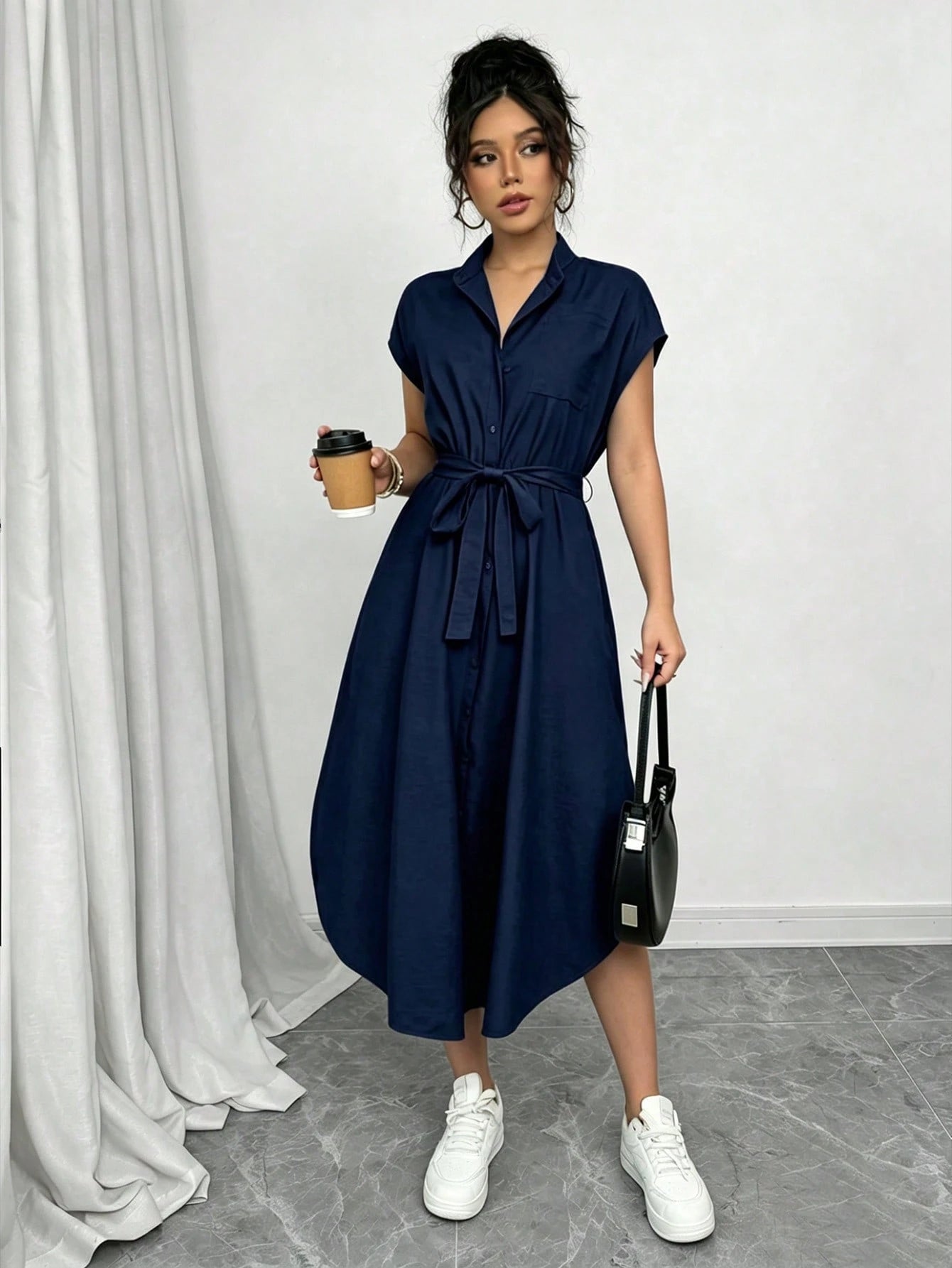 Raffinéa Women's Solid Color Bowknot Sleeveless Slit Elegant Dress