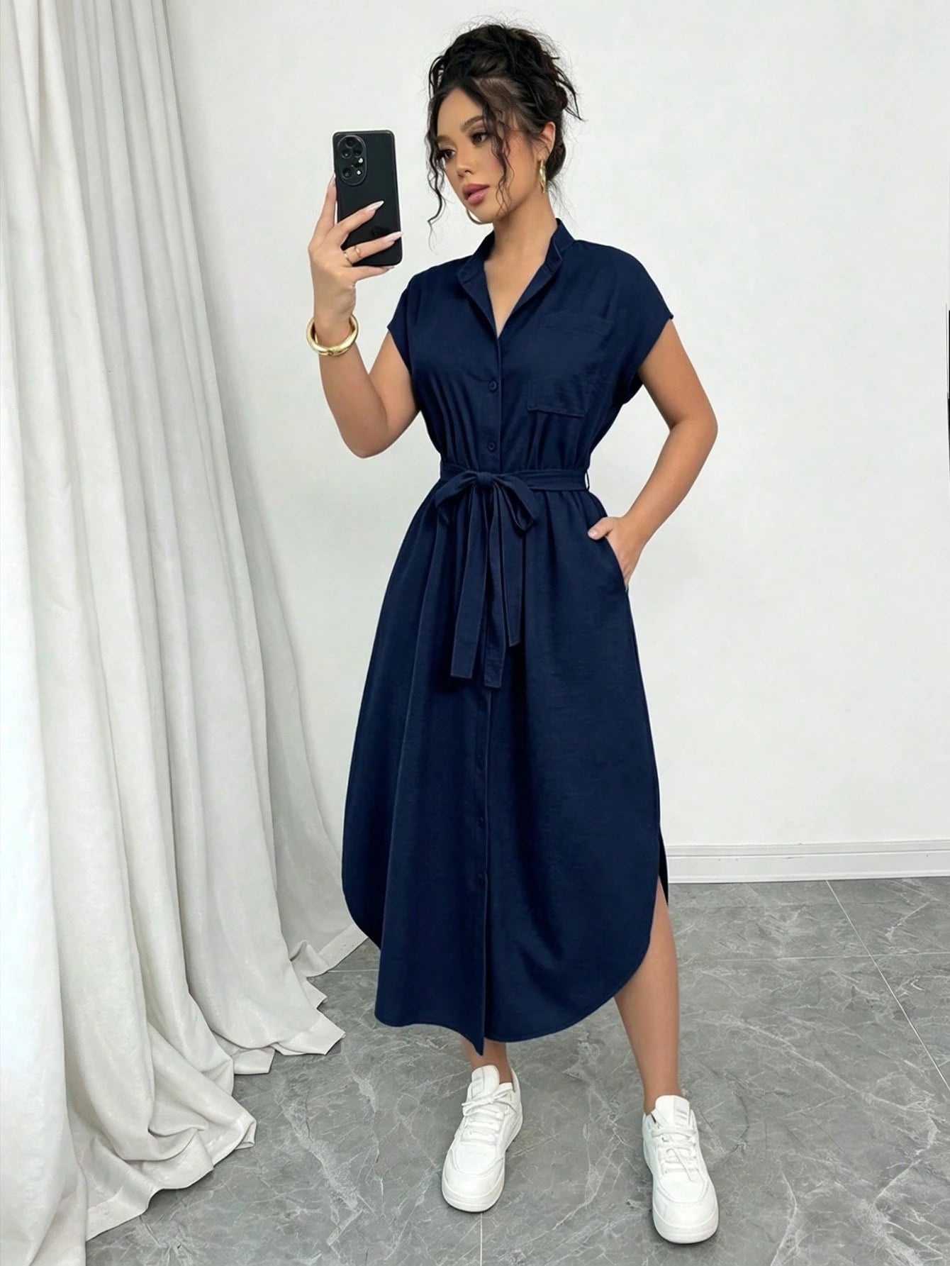Raffinéa Women's Solid Color Bowknot Sleeveless Slit Elegant Dress