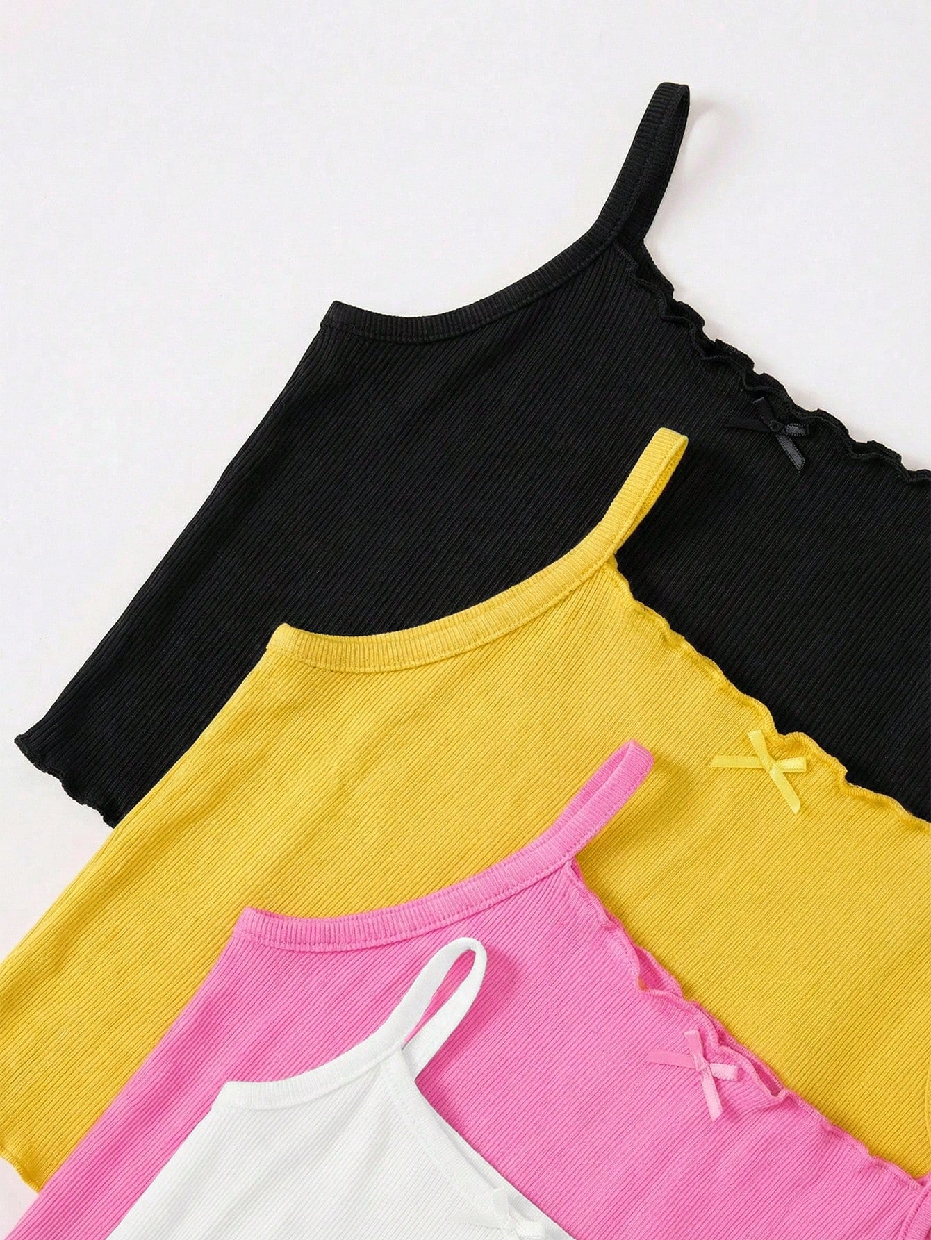 Random 8pcs/Set Baby Girl Pink And Green Summer Outfit,Casual Solid Ribbed Knit Camisole Tops And Shorts Set,Home Wear Cute Daily Clothes For Girls