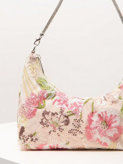 (Random Pattern) Women's Shoulder Bag, Sequin Bag, Floral Pattern, Embroidered Bag, Evening Party, Dance Decoration, Graduation Prom Bag, Graduation Prom Accessory, Wedding Supplies, Elegant, Women's
