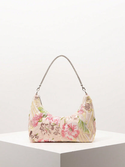 (Random Pattern) Women's Shoulder Bag, Sequin Bag, Floral Pattern, Embroidered Bag, Evening Party, Dance Decoration, Graduation Prom Bag, Graduation Prom Accessory, Wedding Supplies, Elegant, Women's