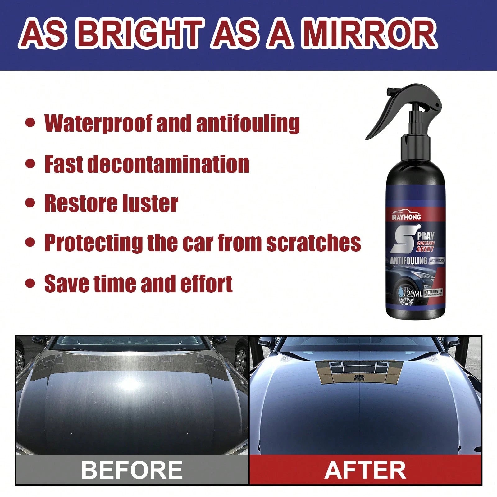 rayhong 120ml Car Coating Spray Car Scratch Removal Spray Waterproof Car Polishing Maintenance Spray Restore The Deep Luster Long-Lasting Time Quick Drying Coating Wet And Dry Dual-Use Coating Paint S