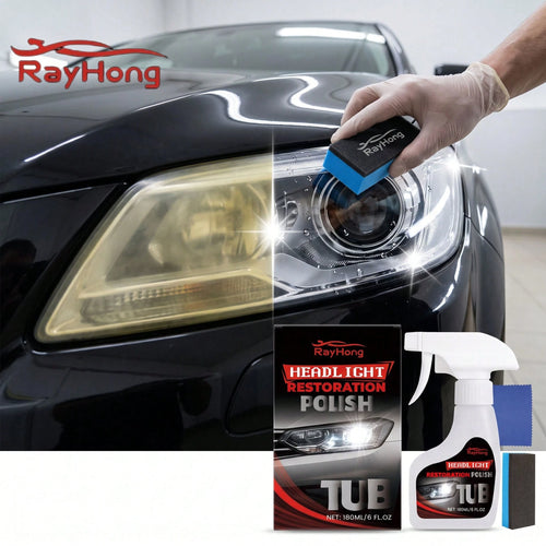 rayhong 180ml Headlight Restoration Polish Kit – Restores Clarity, Removes Yellowing, Oxidation & Haze, Long-Lasting UV Protection, Easy No-Sanding Application For Cars, Trucks & SUVs – With Towel + S