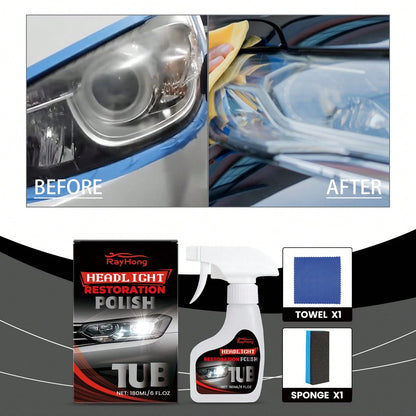 rayhong 180ml Headlight Restoration Polish Kit – Restores Clarity, Removes Yellowing, Oxidation & Haze, Long-Lasting UV Protection, Easy No-Sanding Application For Cars, Trucks & SUVs – With Towel + S
