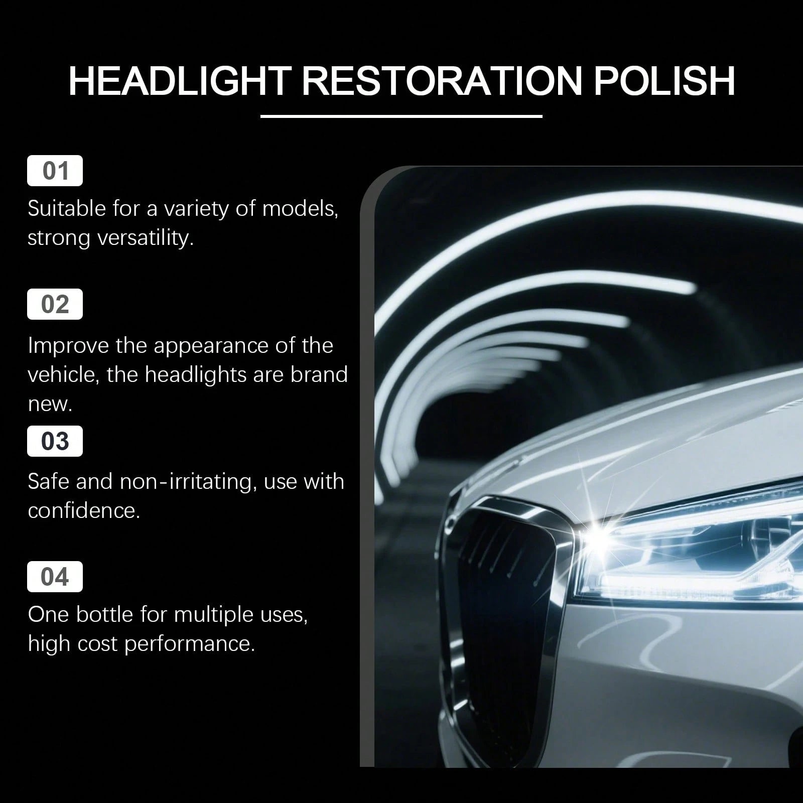 rayhong 180ml Headlight Restoration Polish Kit – Restores Clarity, Removes Yellowing, Oxidation & Haze, Long-Lasting UV Protection, Easy No-Sanding Application For Cars, Trucks & SUVs – With Towel + S