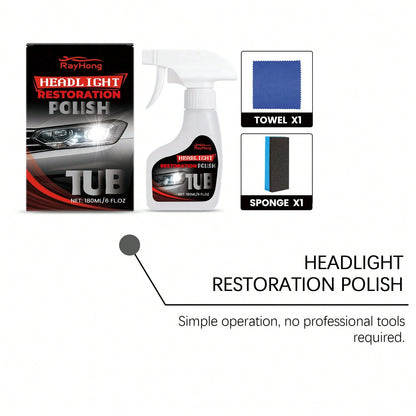 rayhong 180ml Headlight Restoration Polish Kit – Restores Clarity, Removes Yellowing, Oxidation & Haze, Long-Lasting UV Protection, Easy No-Sanding Application For Cars, Trucks & SUVs – With Towel + S