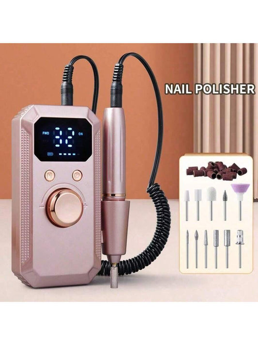 Rechargeable Electric Nail Enhancement Drill, Professional Portable Acrylic Gel Nail Grinder, Equipped With 11 # Grinding Head And 20 Abrasive Belts, Wireless High-Speed Nail Salon Household Tools, Su