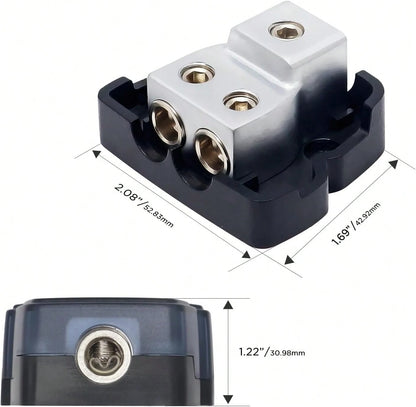 RECOIL DB12 2 Way Power Distribution Block, 1 X 0/2/4 Gauge In/ 2 X 4/8 Gauge Out Power Distribution Ground Distributor Block For Car Audio