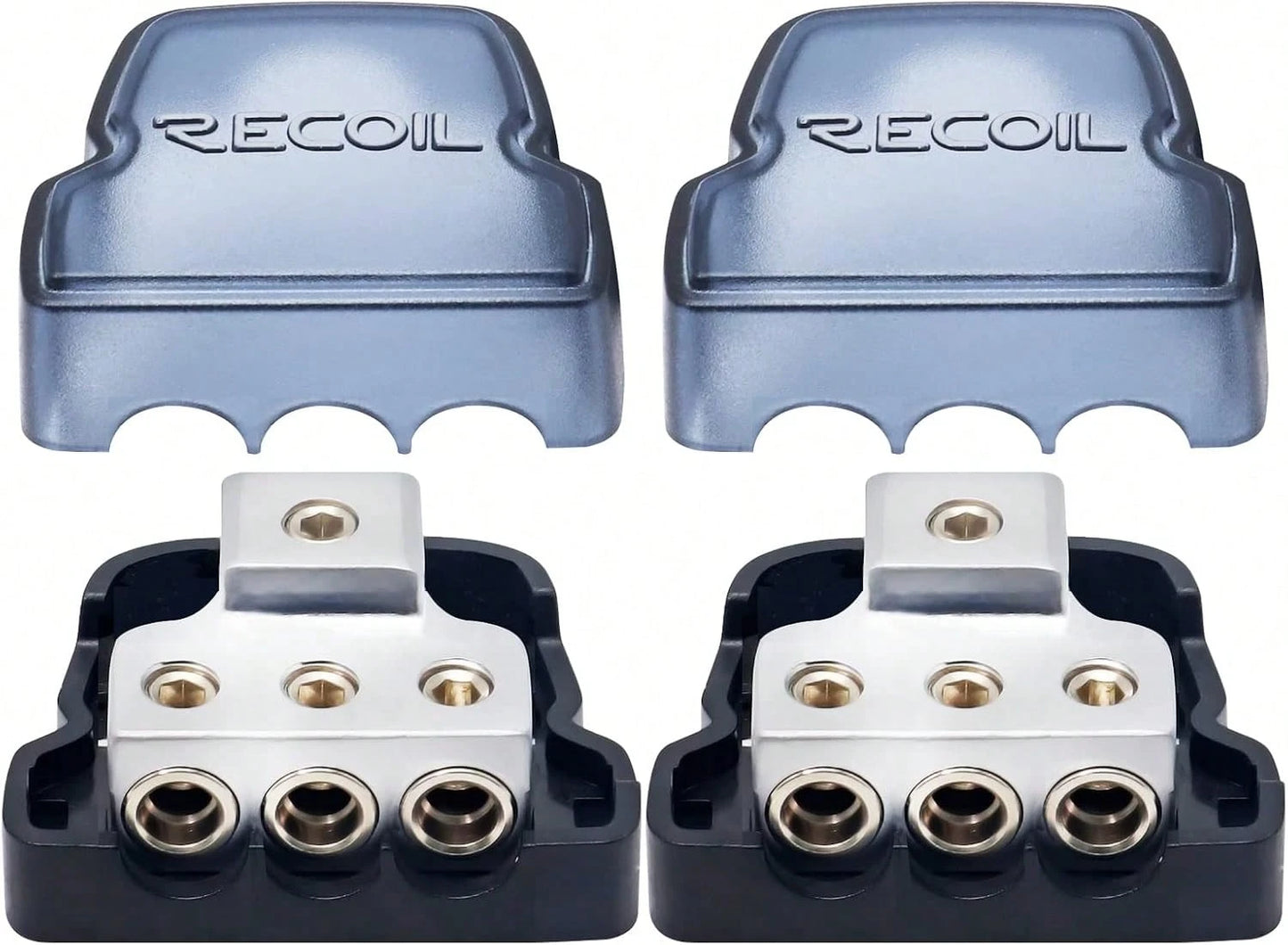 RECOIL DB12 2 Way Power Distribution Block, 1 X 0/2/4 Gauge In/ 2 X 4/8 Gauge Out Power Distribution Ground Distributor Block For Car Audio