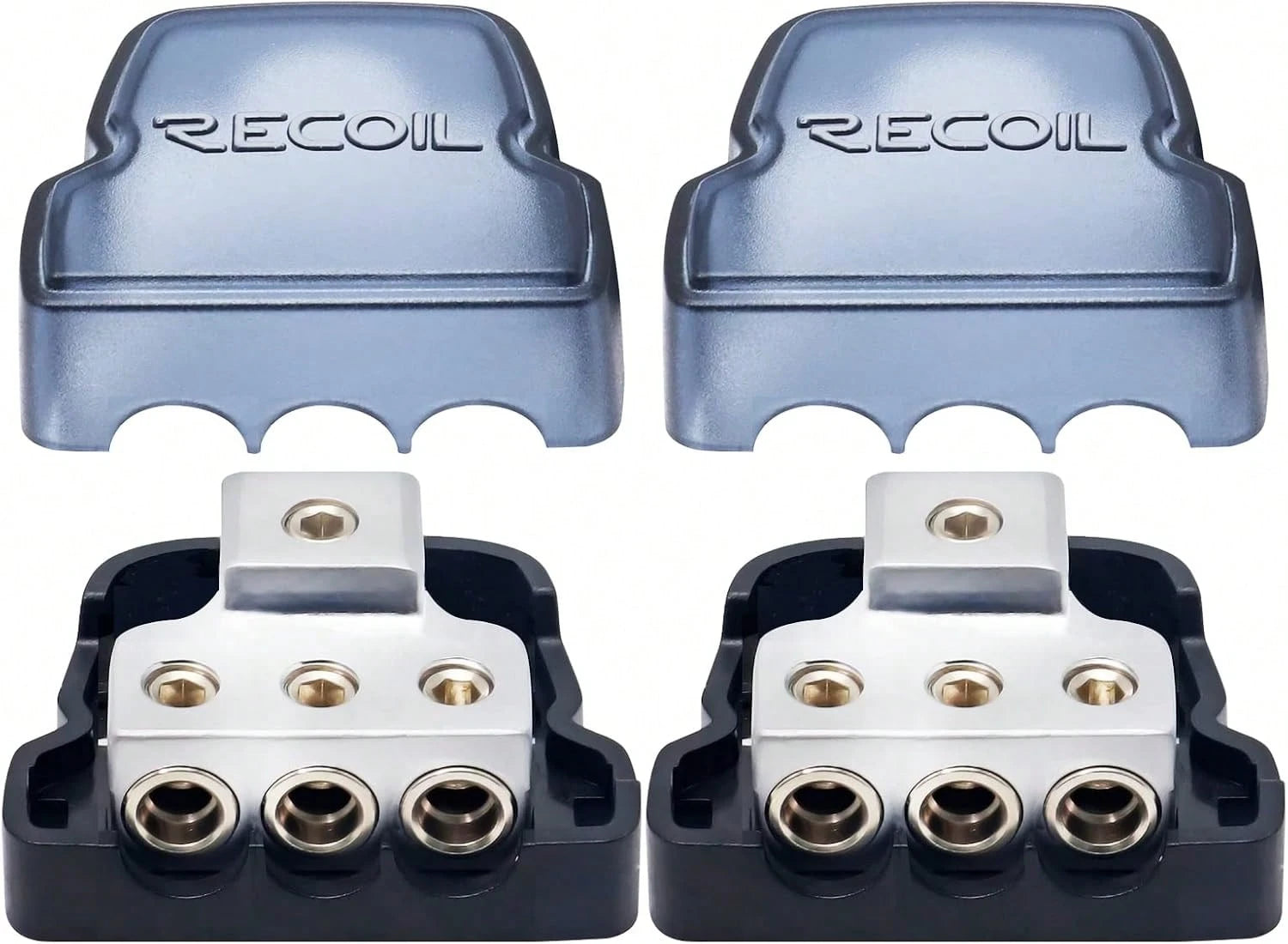 RECOIL DB12 2 Way Power Distribution Block, 1 X 0/2/4 Gauge In/ 2 X 4/8 Gauge Out Power Distribution Ground Distributor Block For Car Audio