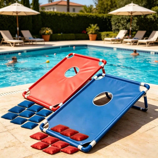 Red And Blue Portable Cornhole Game Set, Including 2 Game Boards + 12/16 Bean Bags + Gift Box. Multi-Packs Include Suction Cups. Ideal For Outdoor Activities, Beach Play, Family Trips, And Throwing Ga