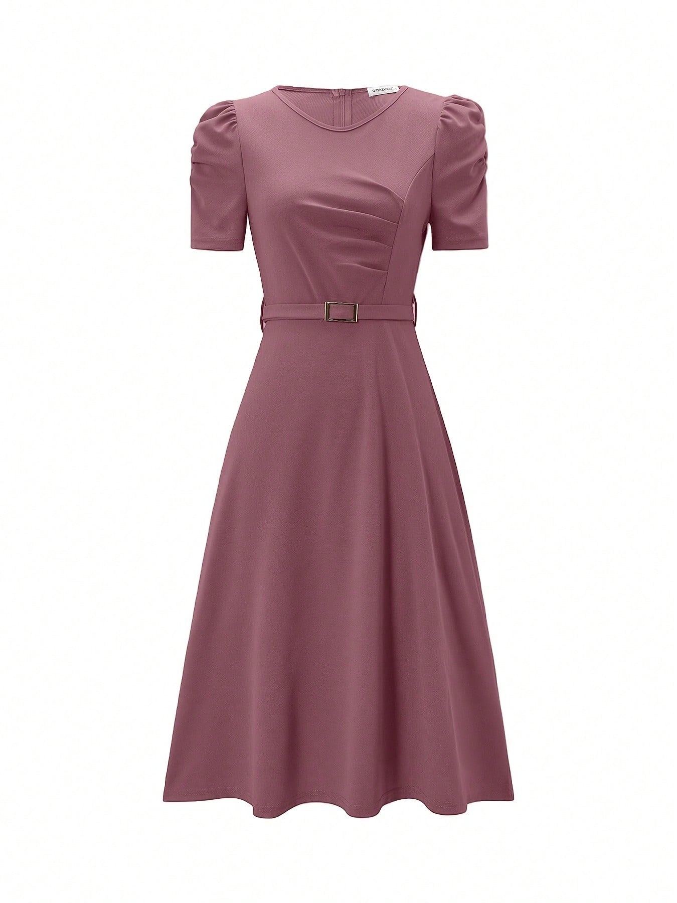 Red Elegant Belted Short Sleeve Midi Dress For Women Casual A Line Flare Skirt Spring Summer Daily Going Out Outfit MidiDress,ALineDress,SummerDress