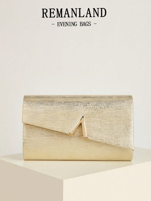 REMANLAND Charming Elegant Women's Clutch, Luxury Envelope Evening Bag, Fashionable Metallic Texture Design, Chain Shoulder Strap Handbag, Suitable For Brides, Banquets, Graduation Proms, Parties, Bal