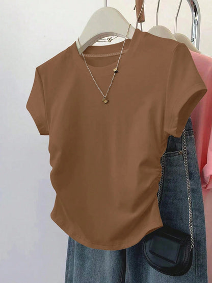 Resyla 4pcs/Set Women's Outdoor Casual Sports Tops, Summer New Arrivals, Brown, White, Blue, Multicolor Striped Slim Fit T-Shirts