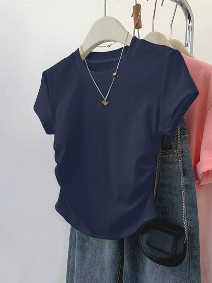 Resyla 4pcs/Set Women's Outdoor Casual Sports Tops, Summer New Arrivals, Brown, White, Blue, Multicolor Striped Slim Fit T-Shirts