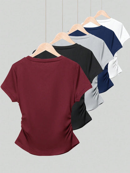 Resyla 4pcs/Set Women's Outdoor Casual Sports Tops, Summer New Arrivals, Brown, White, Blue, Multicolor Striped Slim Fit T-Shirts