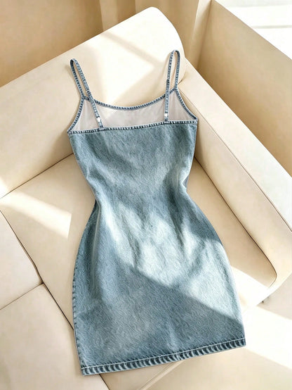 Resyla New Arrival Bestselling Denim Effect Print Regular Fit Women's Camisole Bodycon Mini Dress