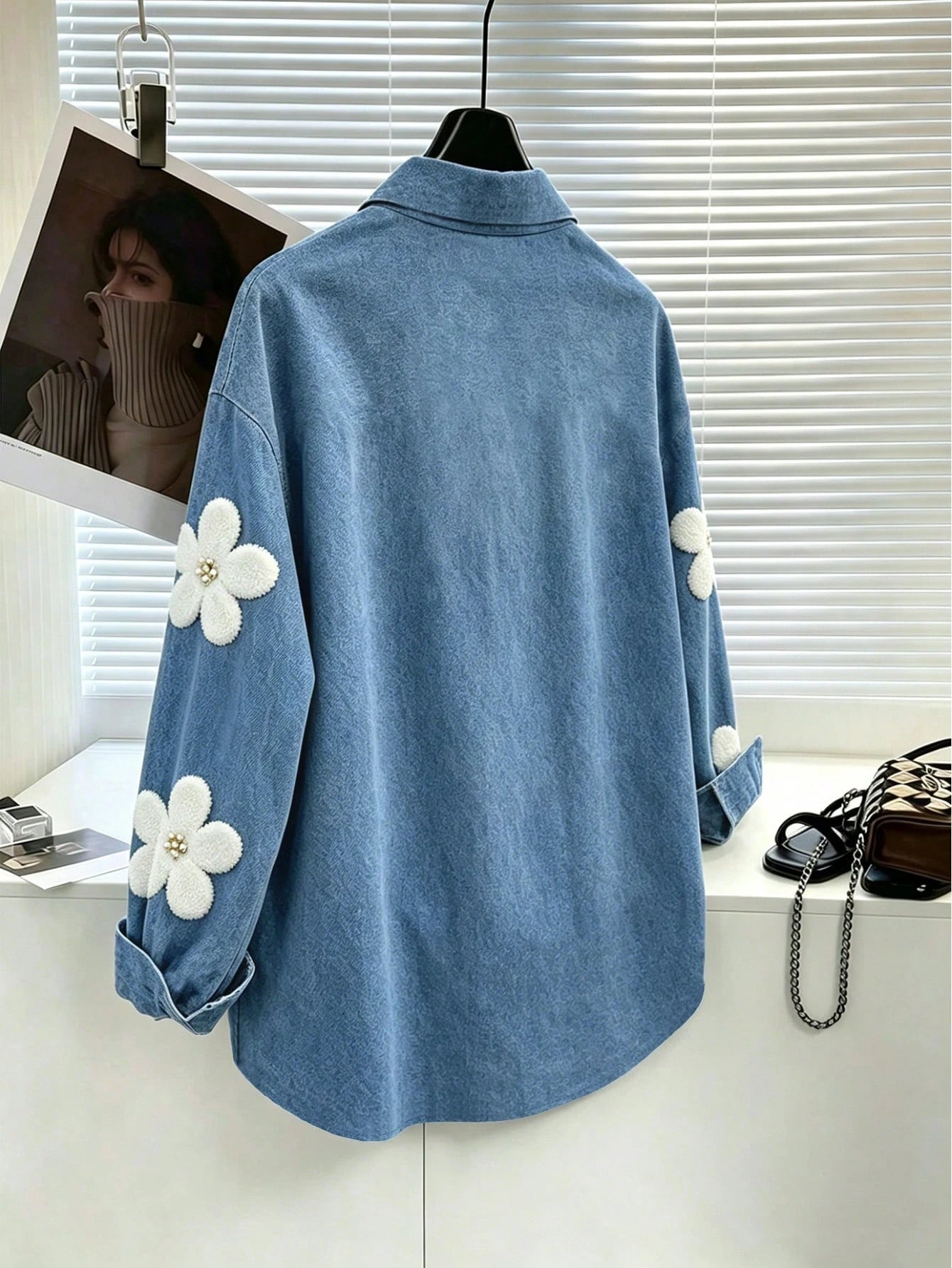 Resyla Plus Size 3D Faux Pearl Floral Digital Print Pattern Blouse For Women Fall