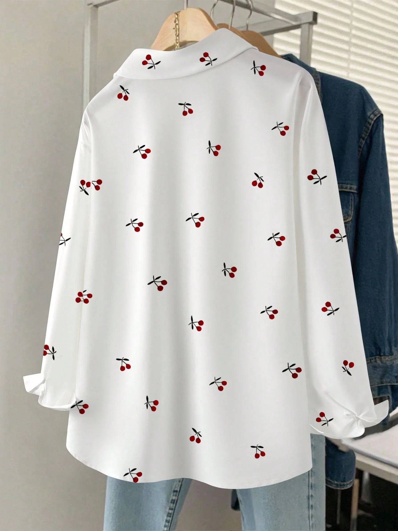 Resyla Plus Size 3D Faux Pearl Floral Digital Print Pattern Blouse For Women Fall