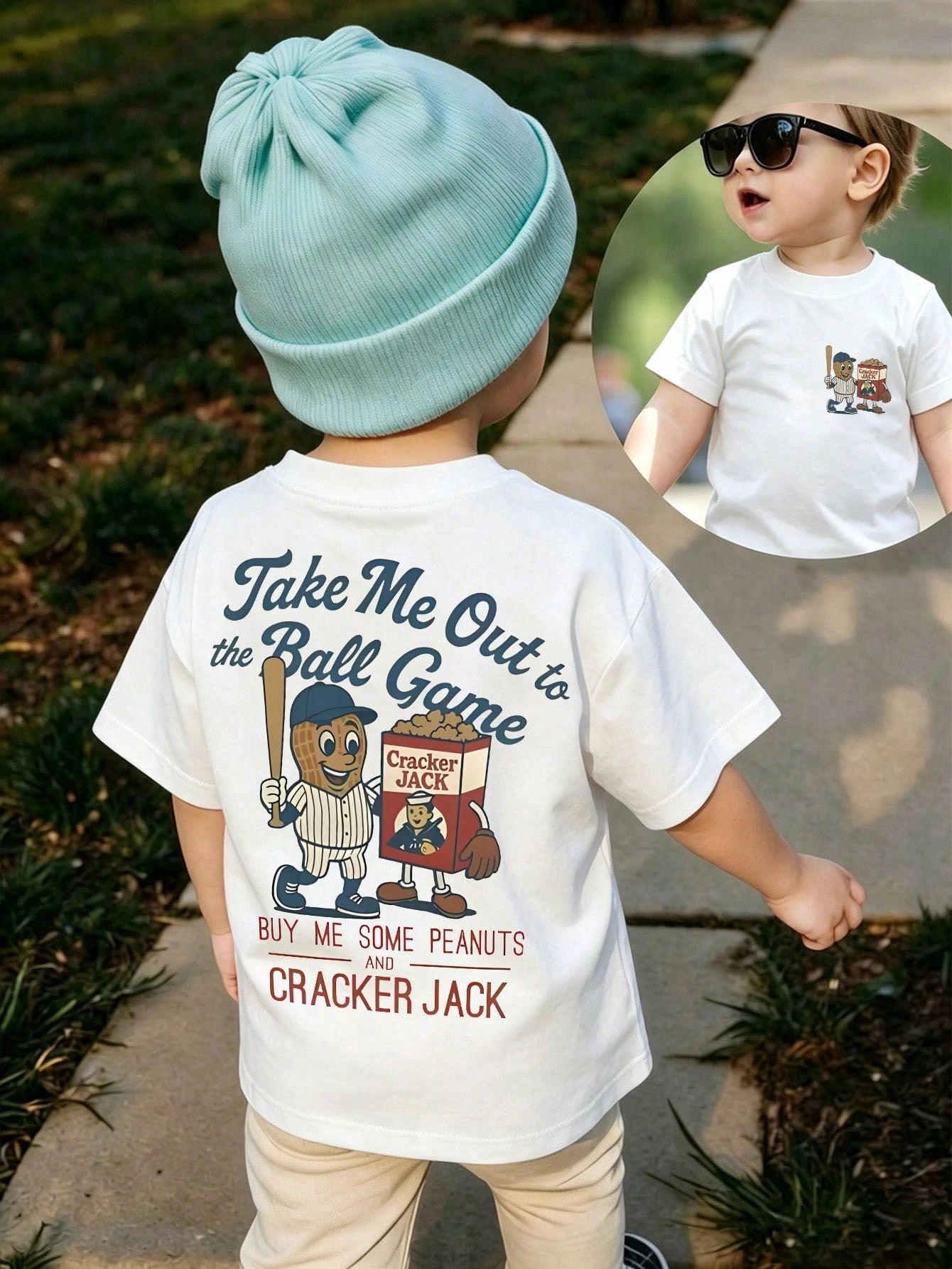 Retro Biscuits Jack Peanuts Baseball Cartoon Printed Baby T-Shirt Retro Baseball Song Casual Streetwear Top, Local Shipping