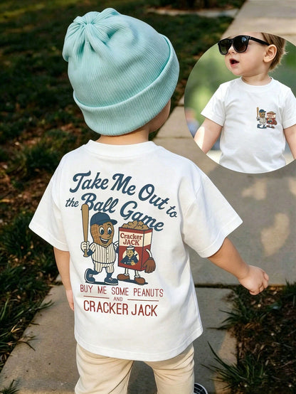 Retro Biscuits Jack Peanuts Baseball Cartoon Printed Baby T-Shirt Retro Baseball Song Casual Streetwear Top, Local Shipping