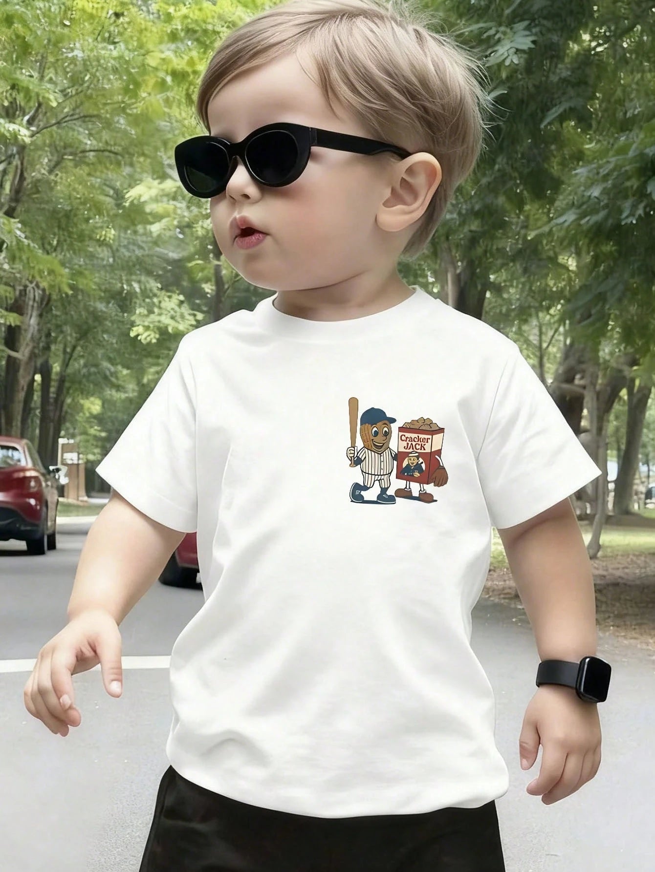 Retro Biscuits Jack Peanuts Baseball Cartoon Printed Baby T-Shirt Retro Baseball Song Casual Streetwear Top, Local Shipping