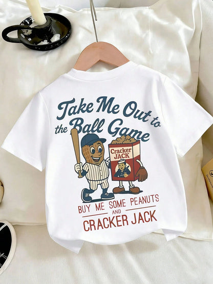 Retro Biscuits Jack Peanuts Baseball Cartoon Printed Baby T-Shirt Retro Baseball Song Casual Streetwear Top, Local Shipping