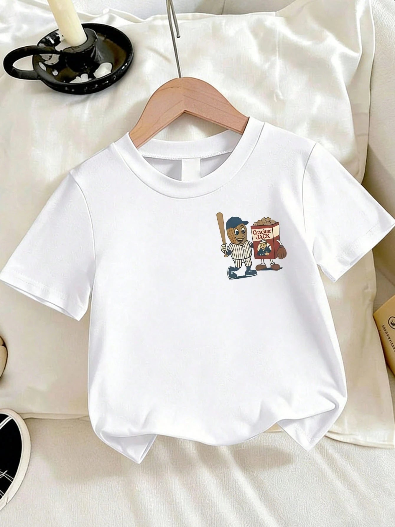 Retro Biscuits Jack Peanuts Baseball Cartoon Printed Baby T-Shirt Retro Baseball Song Casual Streetwear Top, Local Shipping