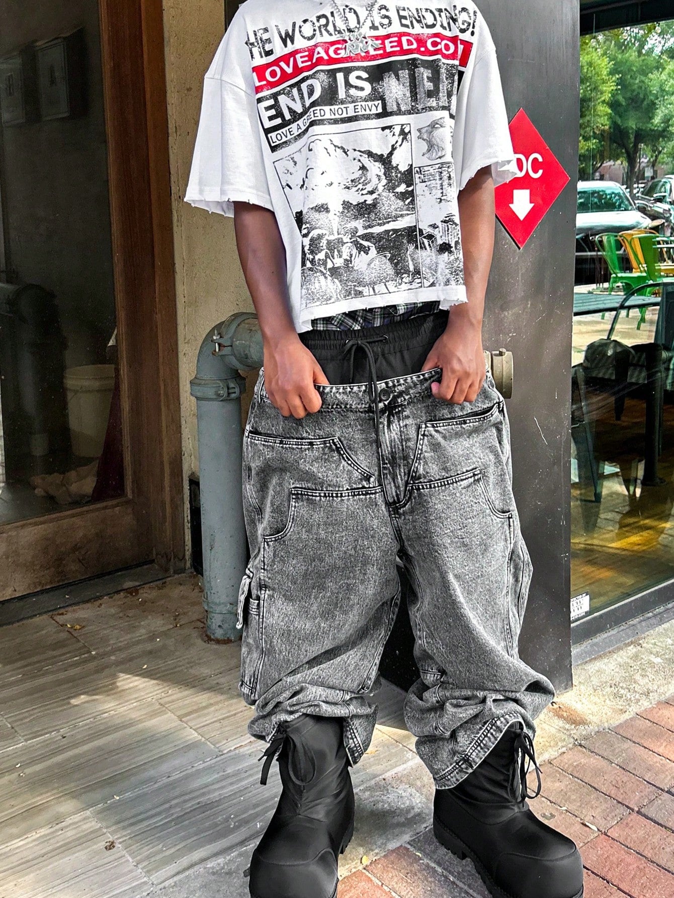 Retro Cool Street Inspired Manifesto Style "Doomsday" Newspaper Graffiti Short Sleeved T-Shirt, Pure Cotton Breathable Men's And Women's Daily Tops