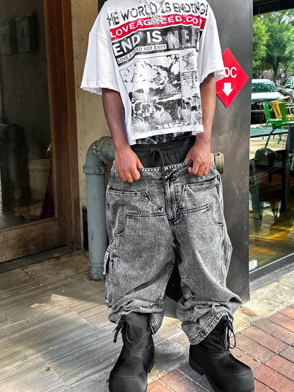 Retro Cool Street Inspired Manifesto Style "Doomsday" Newspaper Graffiti Short Sleeved T-Shirt, Pure Cotton Breathable Men's And Women's Daily Tops