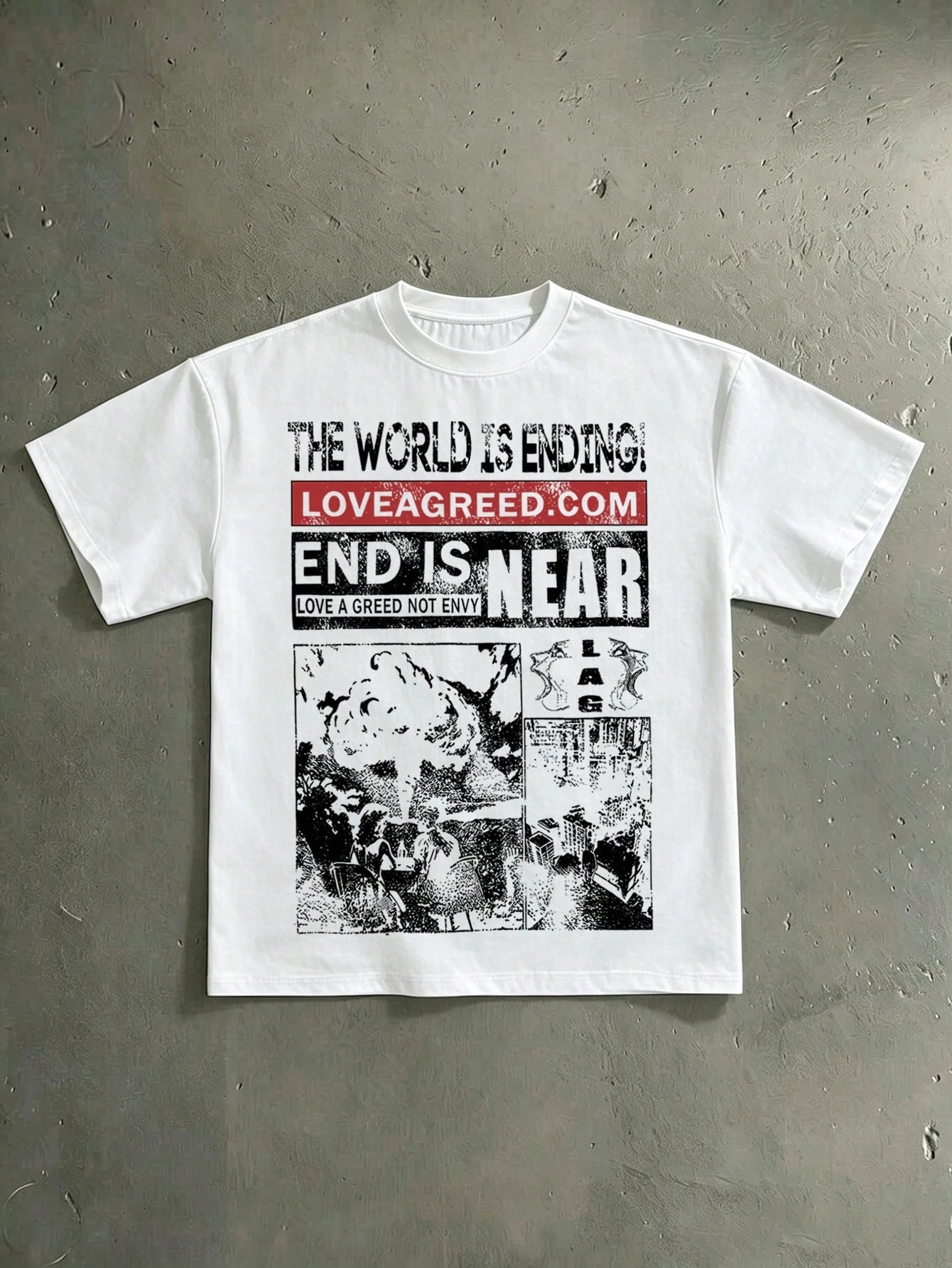 Retro Cool Street Inspired Manifesto Style "Doomsday" Newspaper Graffiti Short Sleeved T-Shirt, Pure Cotton Breathable Men's And Women's Daily Tops
