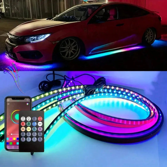 RGB 4-In-1 Colorful LED Chassis Light Strip, Car Decorative Atmosphere Light And Neon Light Effect, APP/Remote Control, 16 Million Color Lighting Effect Adjustment, Music Microphone Synchronization, H