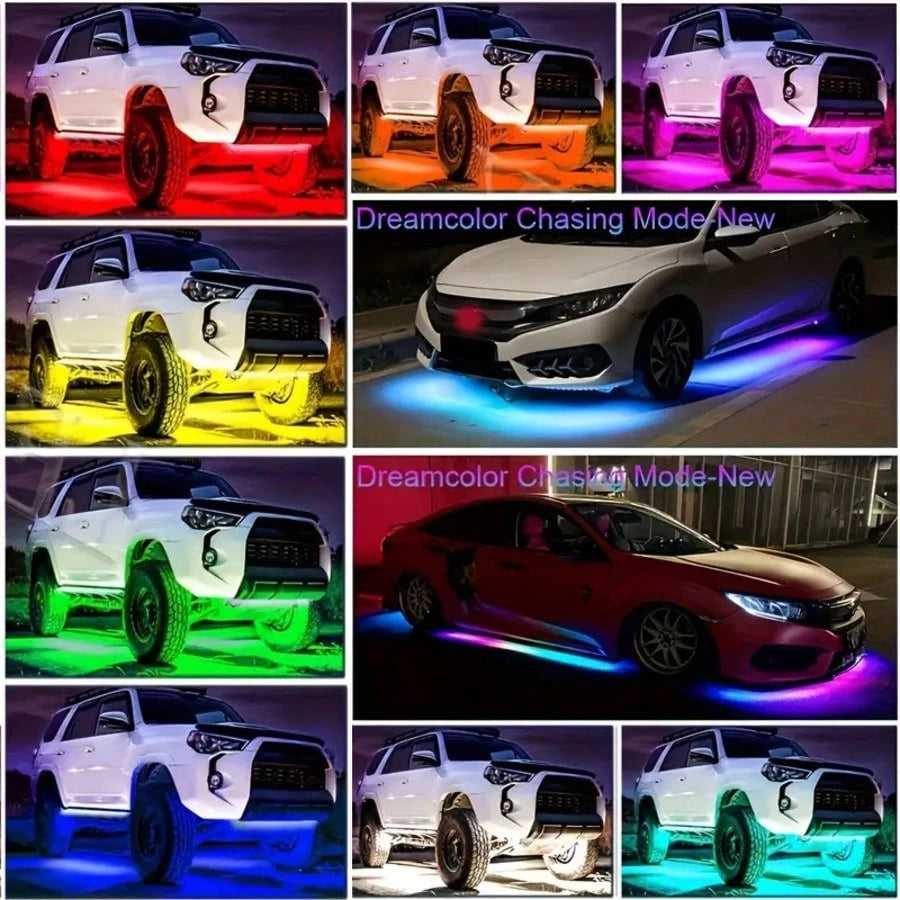 RGB 4-In-1 Colorful LED Chassis Light Strip, Car Decorative Atmosphere Light And Neon Light Effect, APP/Remote Control, 16 Million Color Lighting Effect Adjustment, Music Microphone Synchronization, H