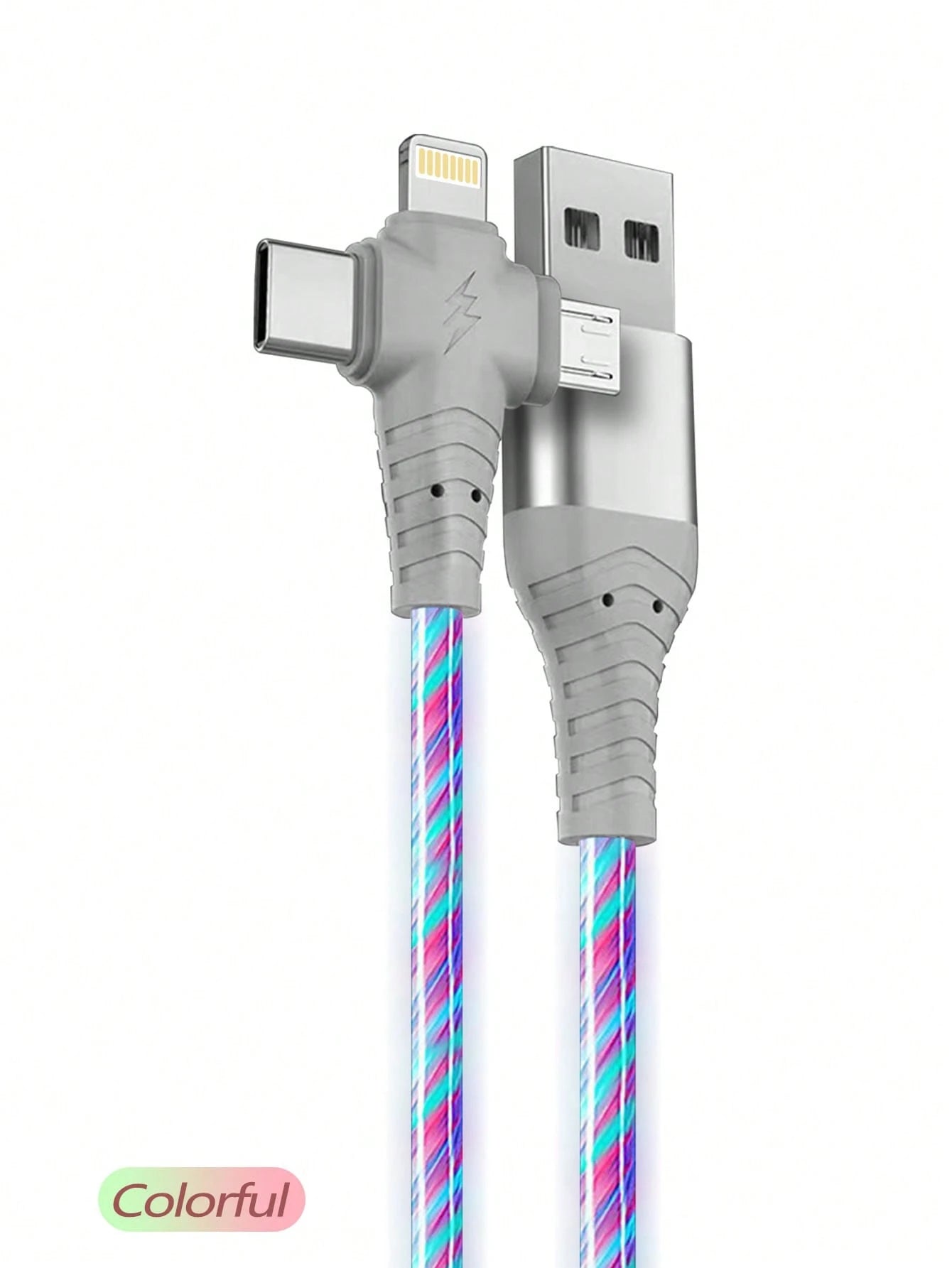 RGB Gradient LED Illuminated USB-C Fast Charging Cable, 3-In-1 Universal Charging Cord With Micro USB & Type-C Interfaces, 3.3ft/6.6ft, Compatible With IPhone, Android Phones, Cameras, MP3 Players, Na