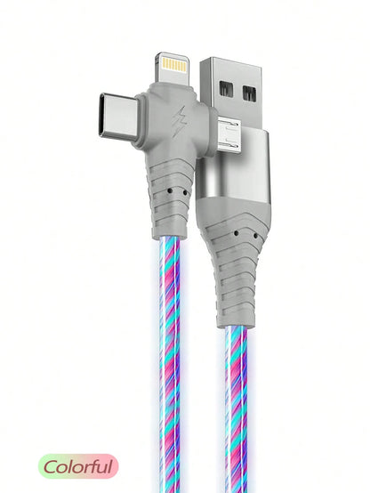 RGB Gradient LED Illuminated USB-C Fast Charging Cable, 3-In-1 Universal Charging Cord With Micro USB & Type-C Interfaces, 3.3ft/6.6ft, Compatible With IPhone, Android Phones, Cameras, MP3 Players, Na