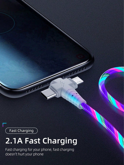 RGB Gradient LED Illuminated USB-C Fast Charging Cable, 3-In-1 Universal Charging Cord With Micro USB & Type-C Interfaces, 3.3ft/6.6ft, Compatible With IPhone, Android Phones, Cameras, MP3 Players, Na