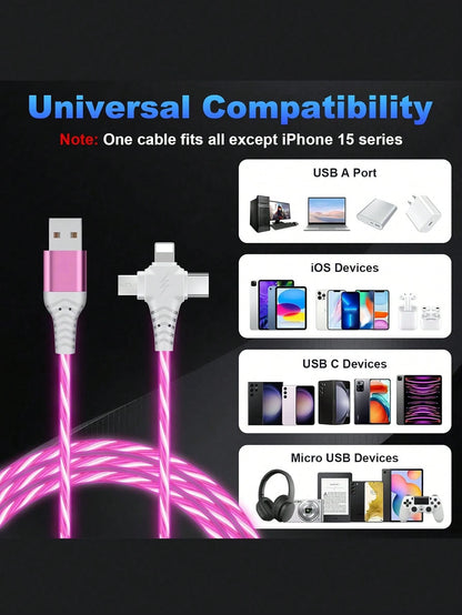 RGB Gradient LED Illuminated USB-C Fast Charging Cable, 3-In-1 Universal Charging Cord With Micro USB & Type-C Interfaces, 3.3ft/6.6ft, Compatible With IPhone, Android Phones, Cameras, MP3 Players, Na