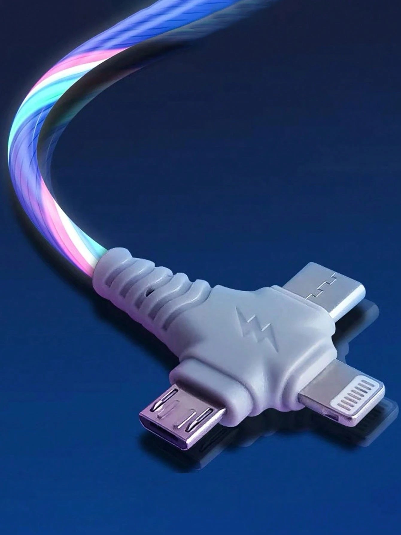 RGB Gradient LED Illuminated USB-C Fast Charging Cable, 3-In-1 Universal Charging Cord With Micro USB & Type-C Interfaces, 3.3ft/6.6ft, Compatible With IPhone, Android Phones, Cameras, MP3 Players, Na