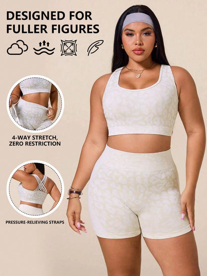 Rhythm Era Women's Leopard Print Criss-Cross Back Tank Top And Shorts Sports Set