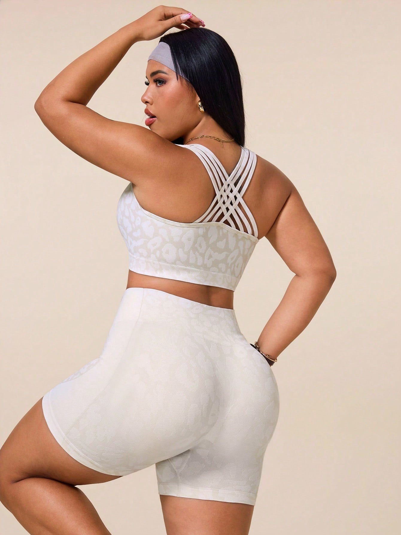 Rhythm Era Women's Leopard Print Criss-Cross Back Tank Top And Shorts Sports Set