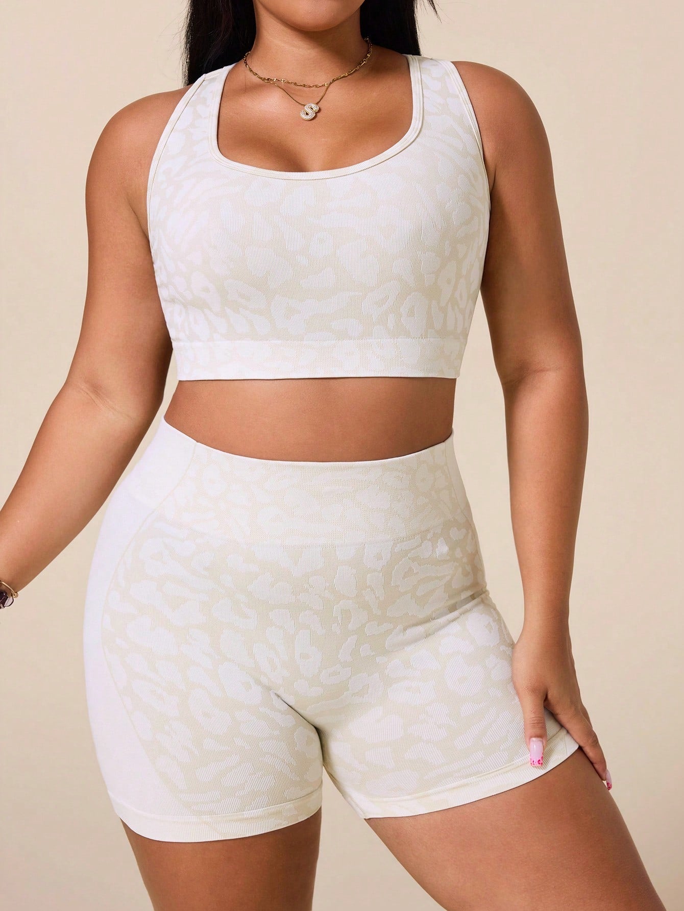 Rhythm Era Women's Leopard Print Criss-Cross Back Tank Top And Shorts Sports Set