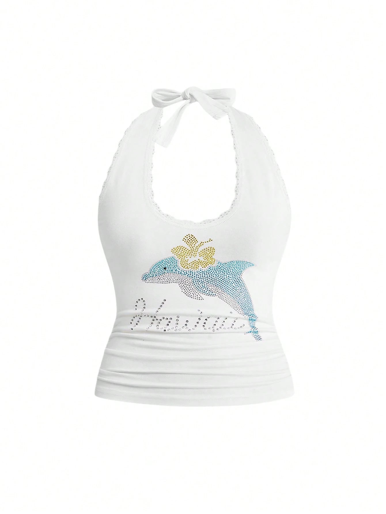 ROMWE Avant Y2K Casual Relaxed Cute Dolphin Graphic Rhinestone Embellished Tank Top For Women, Suitable For Island Vacation